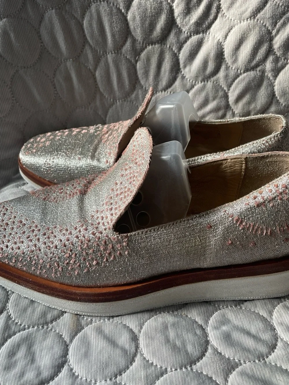 Free People Silver and Pink Metallic Knit Platform Slip-Ons